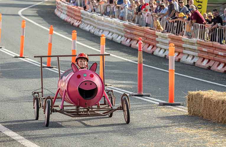 Trackside action at the Gresford Billy Cart Derby