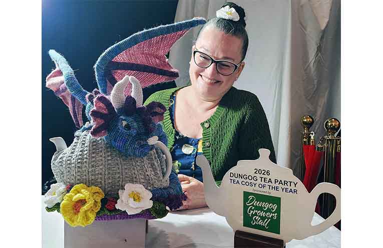 Joanna Cartwright with her Tea Cosy of the Year.