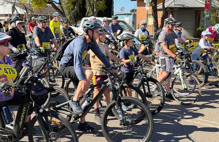 Riders line up for the start of Pedalfest’s popular Fosterton Loop Ride.