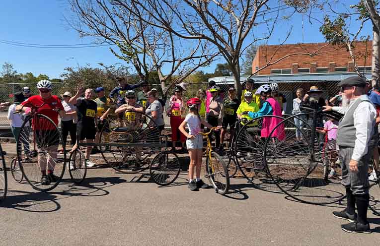Penny Farthing riders line up for their events.